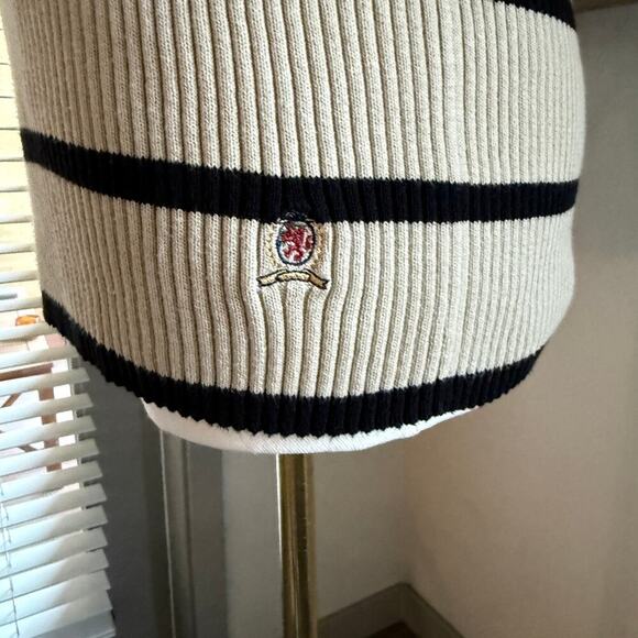 Vintage Tommy Hilfiger Ribbed Knit Tank Striped Beige Black Womens L Fall Preppy - Picture 4 of 6